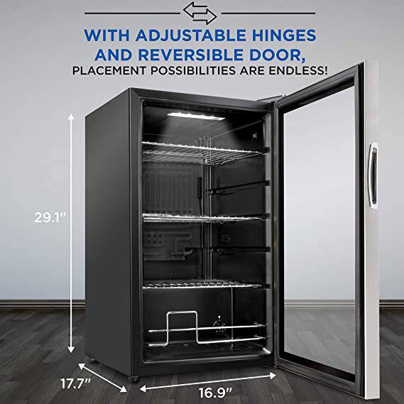 101 Freestanding Ultra Cool Mini Drink Fridge | Beer, Cocktails, Soda, Juice Cooler for Home & Office | Reversible Glass Door & Adjustable Shelving