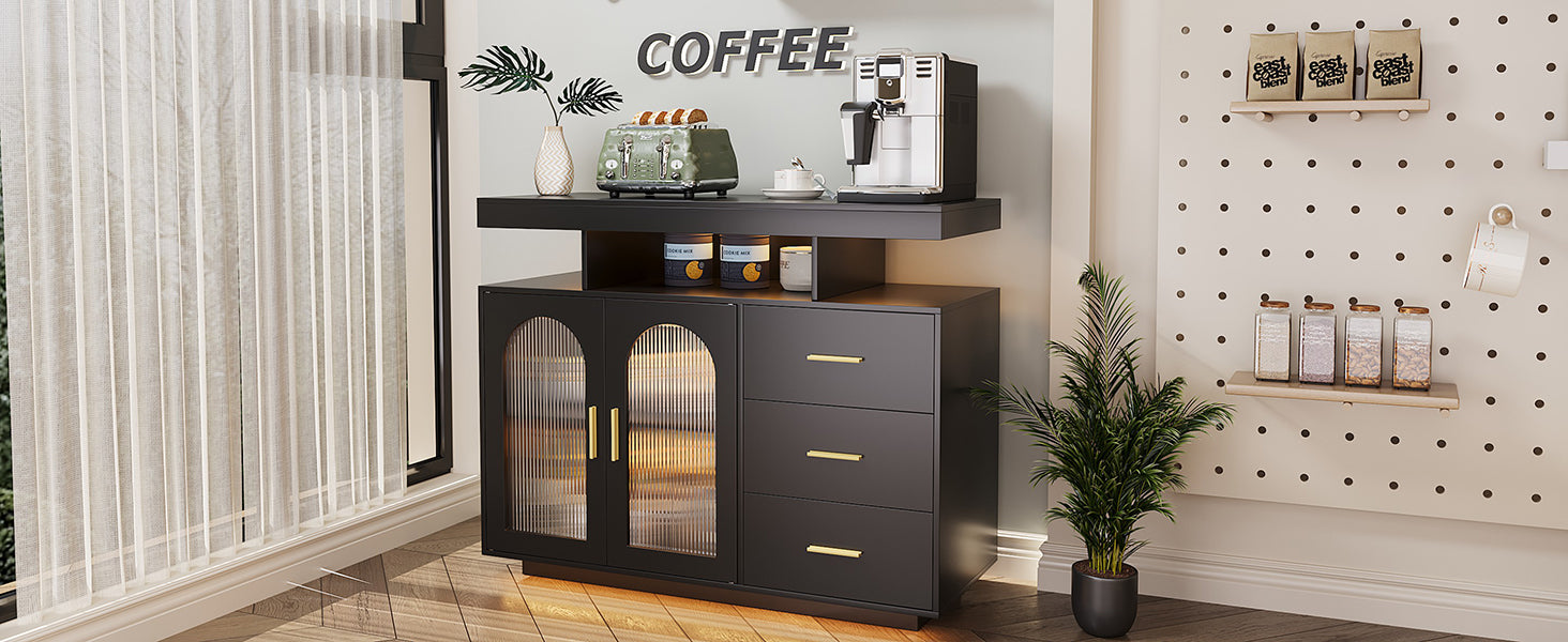 prodives better stability, made for longtime family use, Cabinets - Wood Coffee Bar Table with Shelf Capacity for Dinning Room/Living
