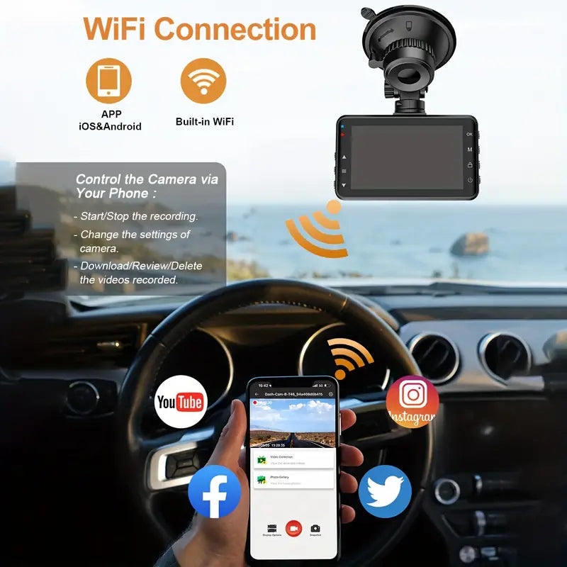 080P Rear Camera, Dual Dash Cam Included 64GB Card, Dashboard Camera with Night Vision, Parking Monito