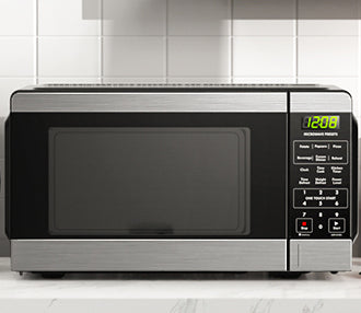 microwave oven with stainless steel look can complement your kitchen with different styles, Easily defrost frozen foods by time or weight using the simple defrost button