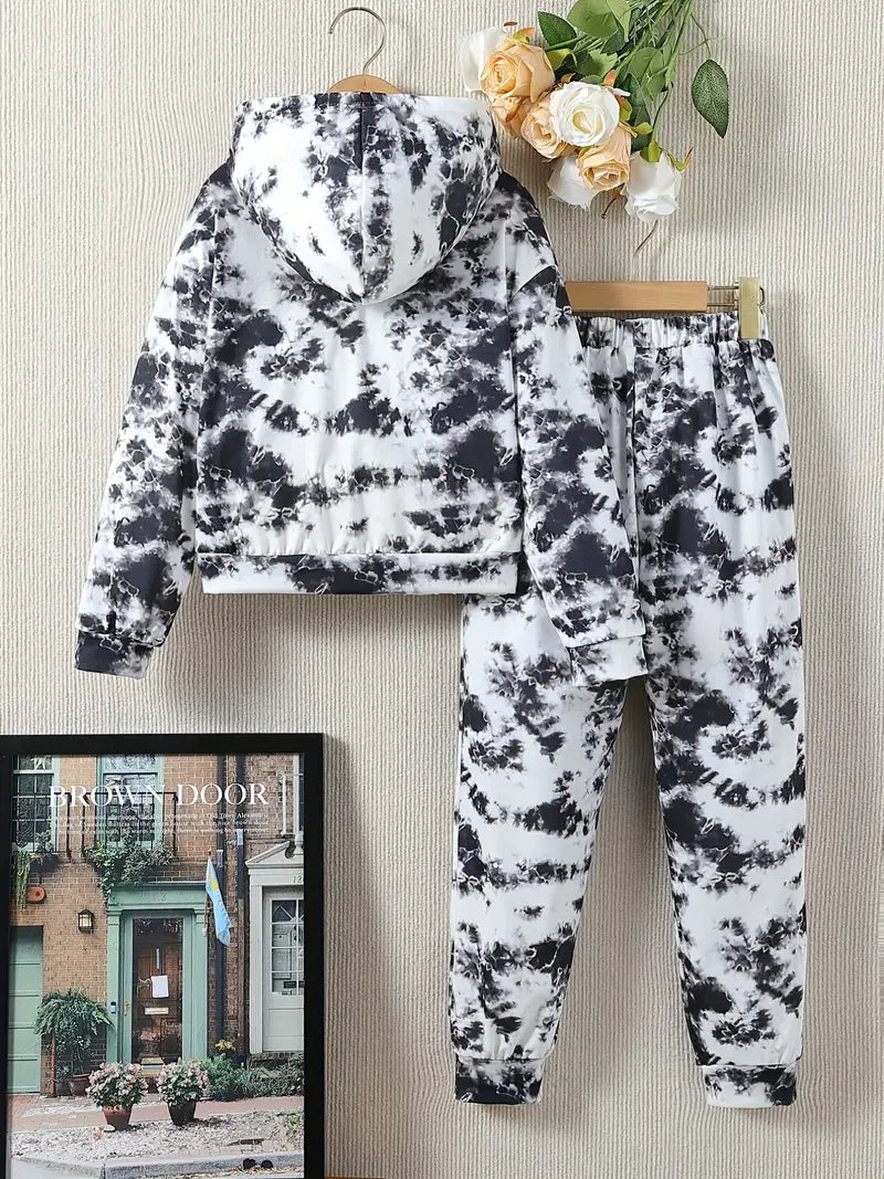 2pcs, Hoodie & Sweatpants Set, Cartoon Sunglasses Girl Print Casual Outfits, Kids Clothes For Spring Fall