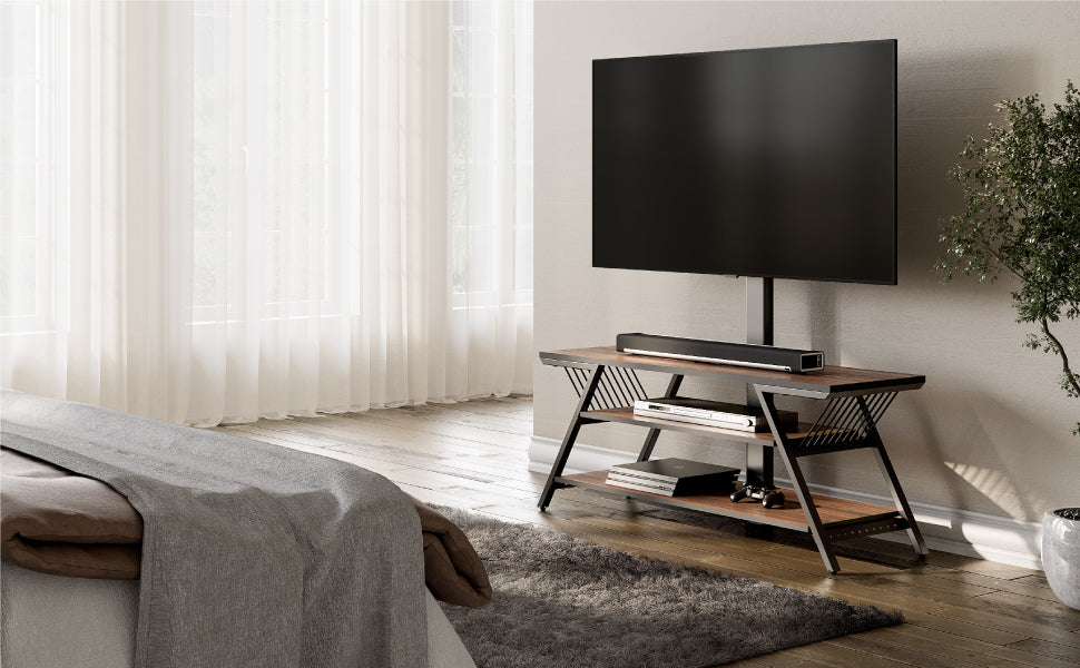 you can choose a comfortable viewing position, Entertainment Center with Height Adjustable Mount,Swivel TV Stand Mount for Living Room, Bedroom, Media Console with 3-Tie Storage Cabinet