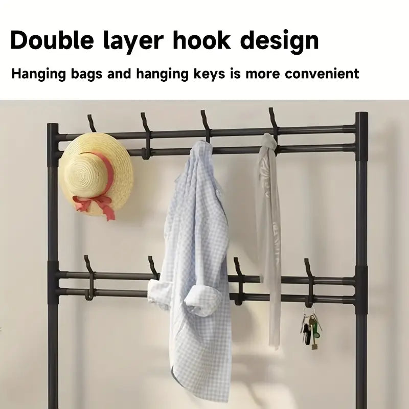Simple Assembled Multi-layer Storage Rack, Shoes Organizer Shelf With Clothes Coat Hat Bag Key Hanging Rack, For Home Room Entrance Living Room
