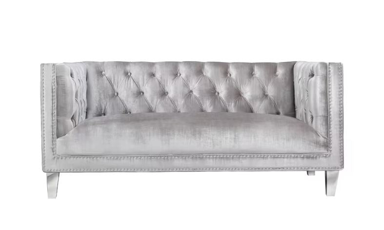Pin Tufted Transitional Futon, Light Green Velvet
