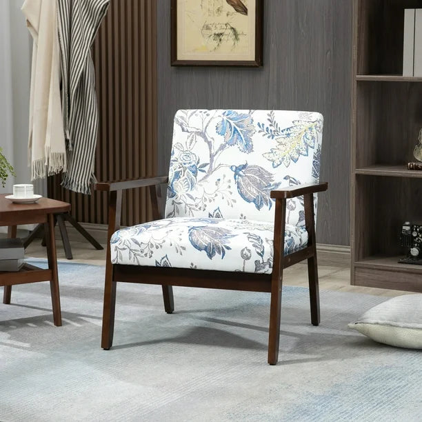Modern Accent Chair with Cushioned Seat and Rubberwood Arms
