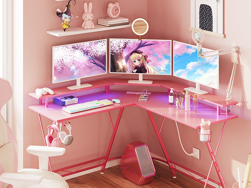 pink desk Carbon Fiber Surface with Monitor Stand
