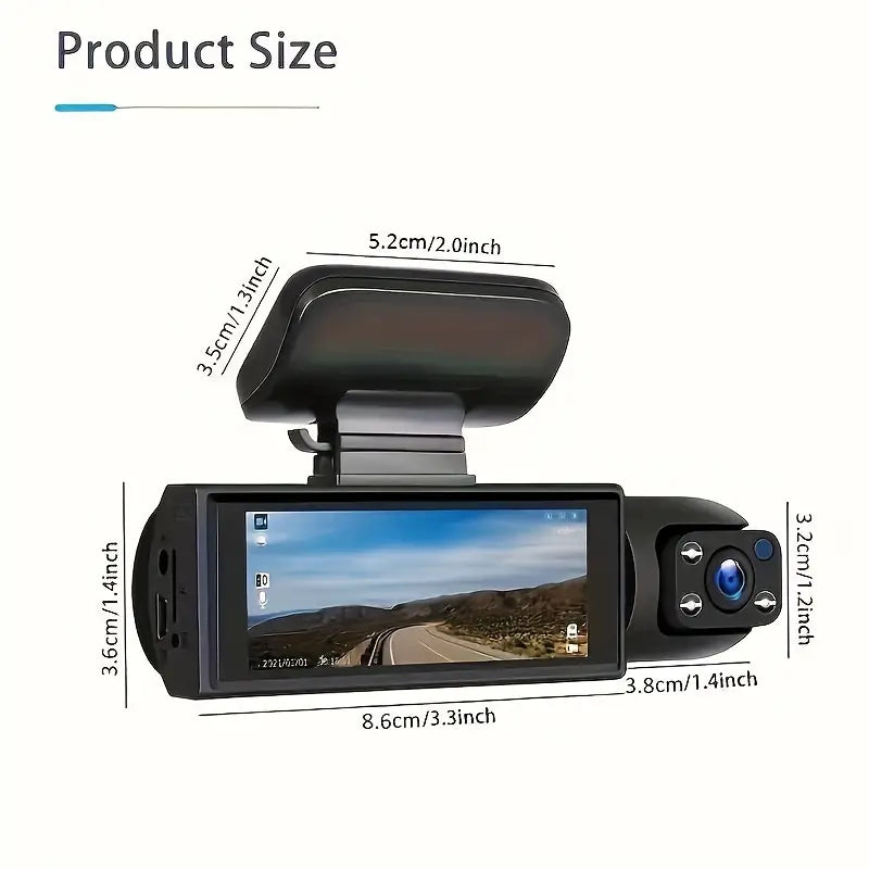 IR Night Vision, Loop Recording, Wide Angle Car DVR Camera With 3.16 Inch IPS Screen, Dual Lens Car Dashboard Video Cam -  Front And Inside, Car Camera