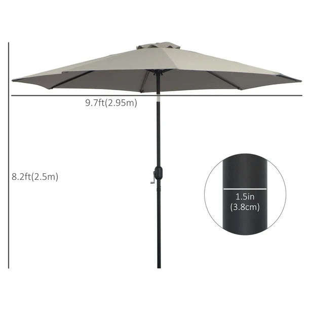 Round Market Umbrella, Patio Umbrella with Crank Handle and Tilt, Outdoor Parasol for Garden, Bench, Lawn, Light Grey