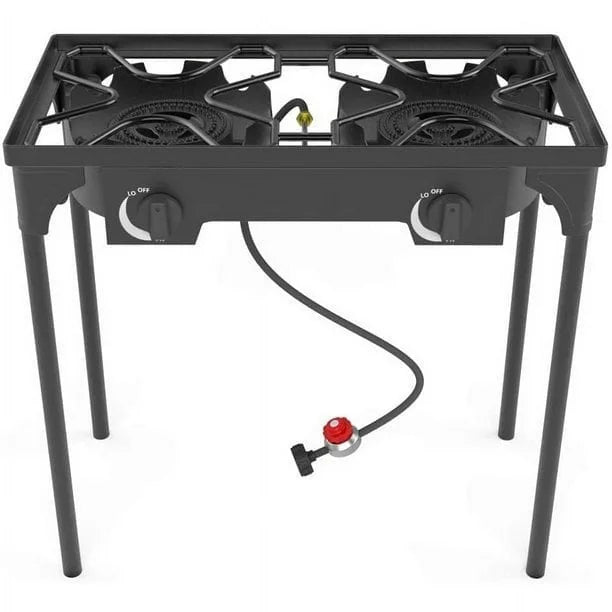 Double Burners with Gas Premium Hose, Detachable Legs for Backyard Kitchen, Camping Grill, Hiking Cooking, Outdoor Recreation