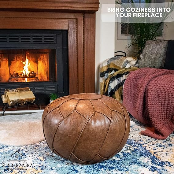 stylish piece of furniture that accents your space with beauty and functionality,Leather Pouf Unstuffed Ottoman Moroccan Footstool, Floor Footrest Cushion,