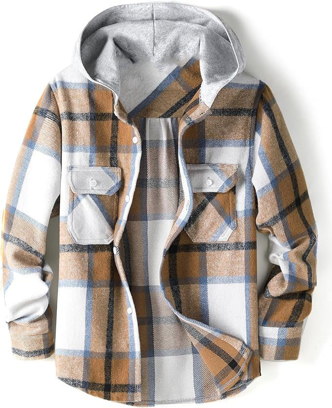Boys Girls Casual Flannel Plaid Hoodies Fall Fashion Button Down Shirts Long Sleeve Cute Lightweight Jacket Coats