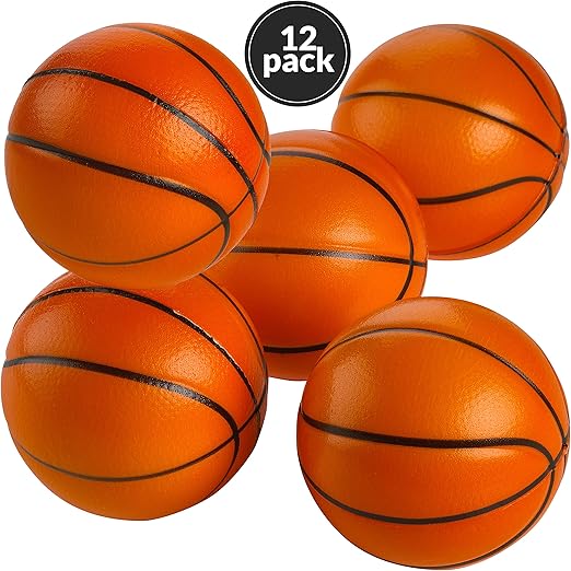 2.5 Inch Small Foam Basketballs for Kids, Sports Theme Party Favor Toys, The balls come in a sturdy gift display box feature authentic realistic like basketball features, are easy to grip and soft to squeeze.
