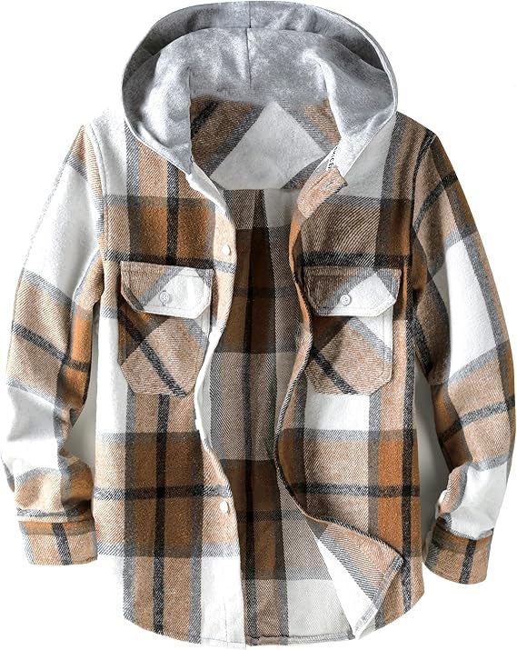 This plaid hooded shirts made of flannel fabric, thick, durable and soft to the touch, keeps children warm and comfortable throughout the all day wear.