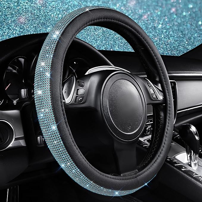 Steering Wheel Cover, with Bling Crystal, fit all cars,  Cover:Universal Fit for most car gear shift knob,easy to install,detachable,non-deformed,and easy to clean,enhance your driving pleasure