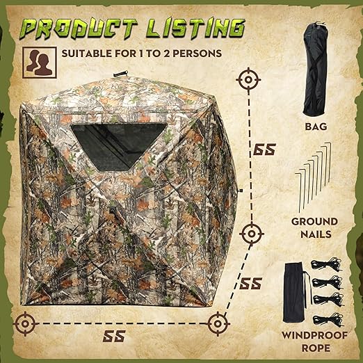 open/close silently and quickly for maximum stealth, tension relief zipper system simplifies setup and takedown. Portable Durable Hunting Ground Blinds Blinds 360 Degree See Through