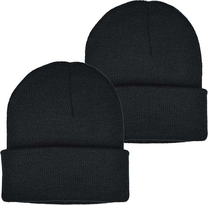 Perfect for fall winter seasons; hand wash recommended, 2-Pack Unisex Classic Slouch Knit Hat Stretchy