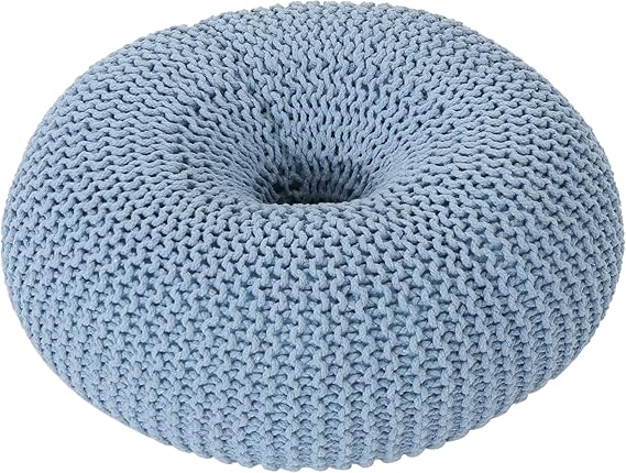 cotton knitted donut pouf in any room of your home, Truda Knitted Cotton Donut Pouf, Light Blue