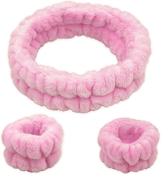 his fluffy face washing headband includes two matching tie dye wristbands that prevents water from running down your arms, Wristbands for Face Washing, Fuzzy Skincare Headbands for Women, Soft Makeup Skin Care Hair Accessories