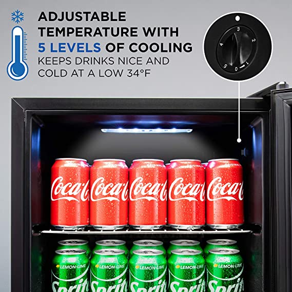 101 Freestanding Ultra Cool Mini Drink Fridge | Beer, Cocktails, Soda, Juice Cooler for Home & Office | Reversible Glass Door & Adjustable Shelving