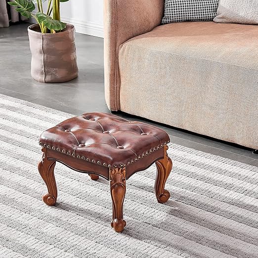 , excellent touch, scratch-resistant and wear-resistant, easy to clean. The side of the stool adopts a square design,Stool Ottoman Foot Rest Microfiber Leather Upholstered Foot Stool for Living Room