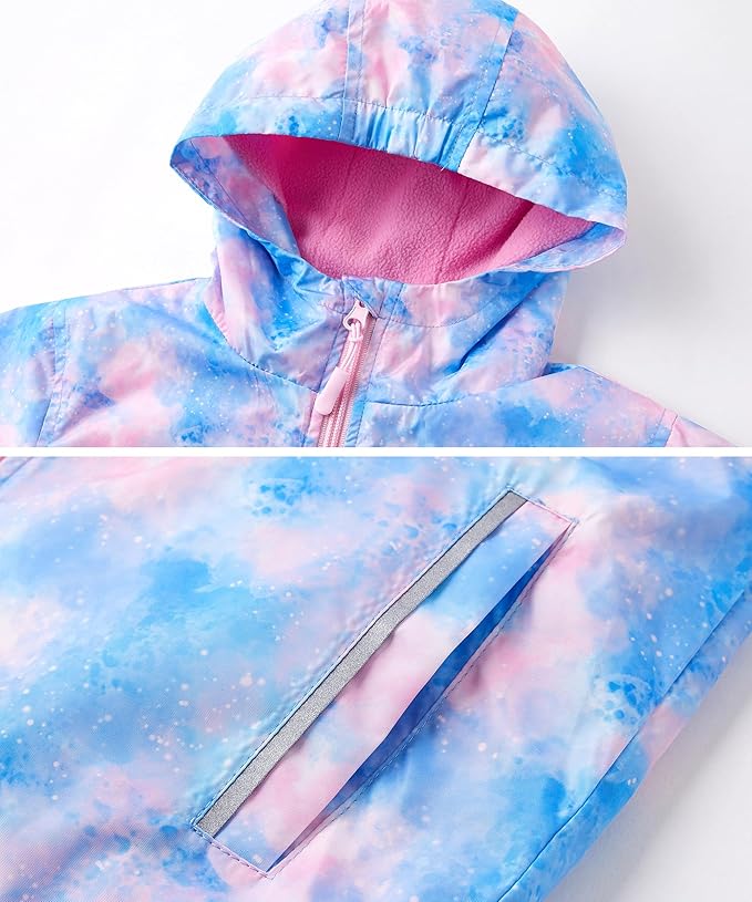 Reflective pieces around the back and front pockets enhance visibility and safety during outdoor activities, especially in dim or crowded environments. Rain Jacket Lightweight Fleece Lined Raincoat
