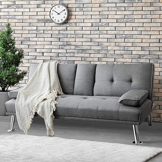 sofa bed is soft to the touch, creating a comfortable lounge area for family and friends.Removable Armrests, Foldable Cup Holders, Breathable Linen Fabric, High-resilience Sponge, Ideal for Studio Living Room Apartment,
