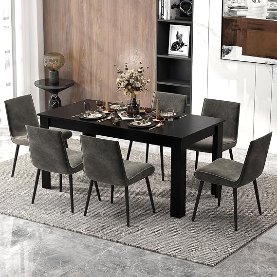 modern kitchen table boasts a solid structure capable of supporting up to 330 lbs.63” Rectangular Dining Room Table, Farmhouse Dinette Table with Large Computer Workstation,
