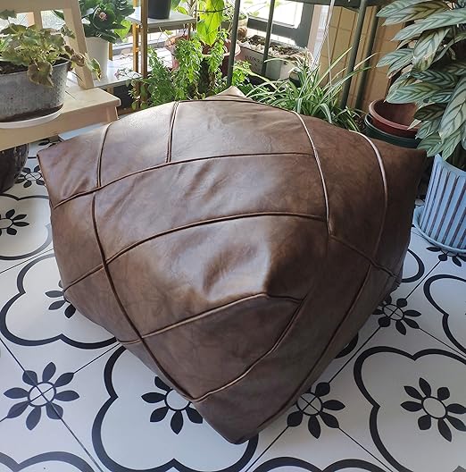 ottoman pouf will make a statement in any home with its distinctive pattern and soft appearance,PU Leather Moroccan Pouf Cover Footstool Ottoman Leather Poufs Unstuffed 18.9