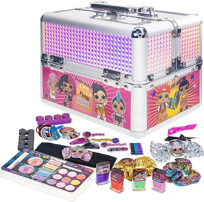 Case Cosmetic Makeup Set includes Lip Gloss, Eye Shimmer, Nail Polish, Hair Accessories, Make up Set (Nail Polish, Lip Gloss, Eye Shimmer, Cheek Shimmer and Brushes.) are Carefully Designed for Girls