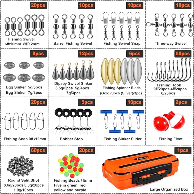 Fishing Accessories Kit, Fishing Tackle Box with Tackle Included, Fishing Hooks, Fishing Weights, Spinner Blade and more, ishing gear gives beginner or expert anglers plenty of options to land a variety of fish