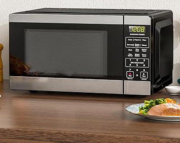 microwave oven with stainless steel look can complement your kitchen with different styles, Easily defrost frozen foods by time or weight using the simple defrost button