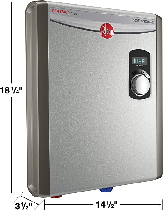 Rheem 240V 2 Heating Chambers RTEX-18 Residential Tankless Water Heater, Small Grey