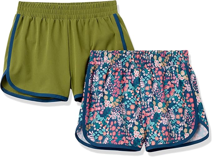 The girls shorts are made of high-quality cotton and polyester fibers, with soft and comfortable fabrics that are skin friendly, breathable, Essentials Girls' 2-Pack Active Running Short