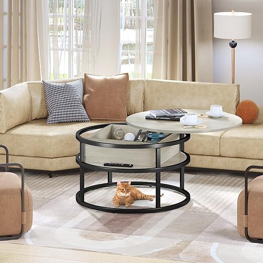 Table with Storage for Home Office,Round Center Tables Living Room,Coffee Tables for Living Room with Hidden Storage Compartment