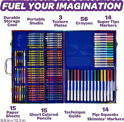 15 Short Coloured Pencils, 14 Pip Squeaks Skinnies Markers, 56 Crayons, 15 Large Sheets of Paper,   Imagination Art Set, Arts & Crafts