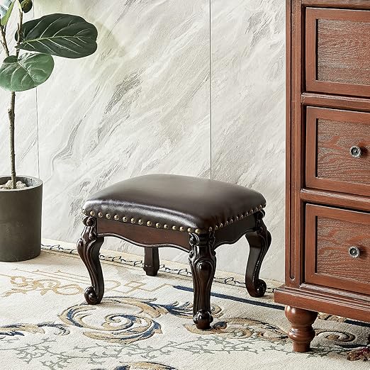 high-quality microfiber leather, excellent touch, scratch-resistant and wear-resistant, easy to clean. The side of the stool adopts a square design, Leather Upholstered Foot Stool for Living Room, Sofa, Entryway,