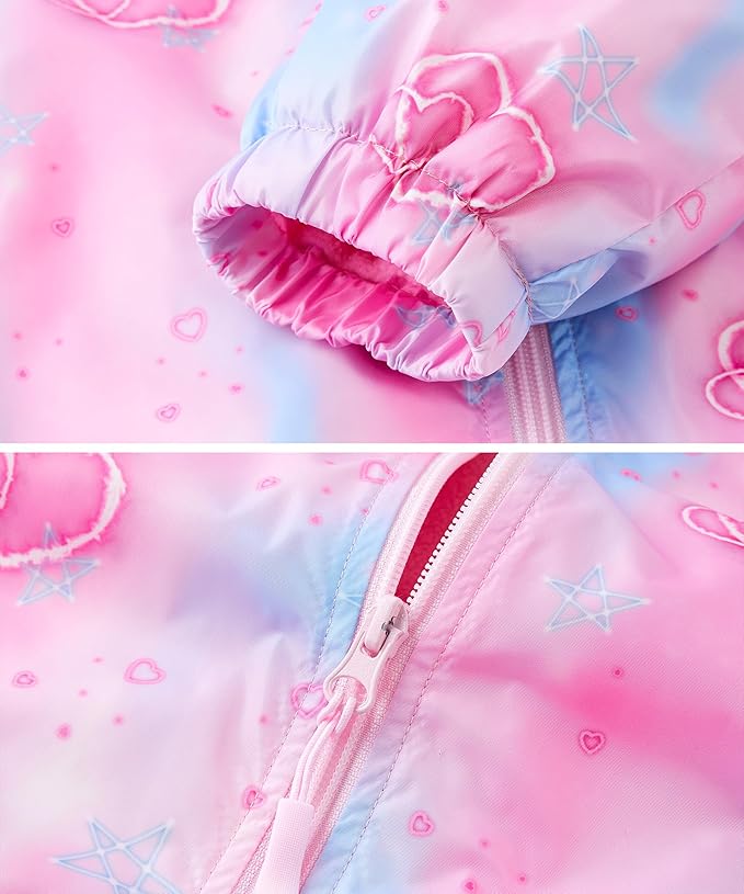 Reflective pieces around the back and front pockets enhance visibility and safety during outdoor activities, especially in dim or crowded environments. Girls Rain Jacket Lightweight Fleece Lined Raincoat