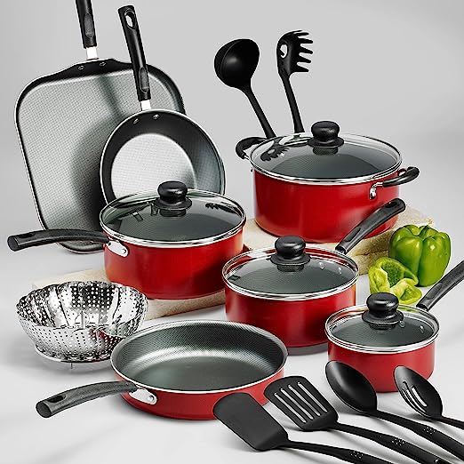 18-Piece Nonstick Kitchen Cookware Set - PTFE/PFOA/PFOS Free Heat Resistant Kitchen Ware Pots