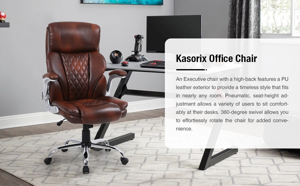 Big and Tall Office Chair Wide Spring Seat Executive Office Chair Back Support Home Office Desk Chair for Heavy People Computer PU Leather Chair with Heavy Duty Casters 360 Swivel Chair