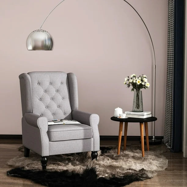 Button-Tufted Accent Chair with Wing Back Rounded Arms