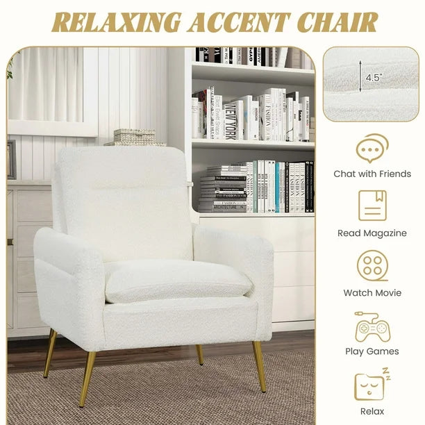 2 Modern Accent Chair Upholstered Sherpa Armchair w/ Tapered Metal Legs