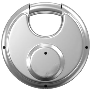 eavy duty disc padlock is made of 304 stainless steel, which is ultra waterproof and antirust. It provides maximum corrosion protection during outdoor or indoor use.