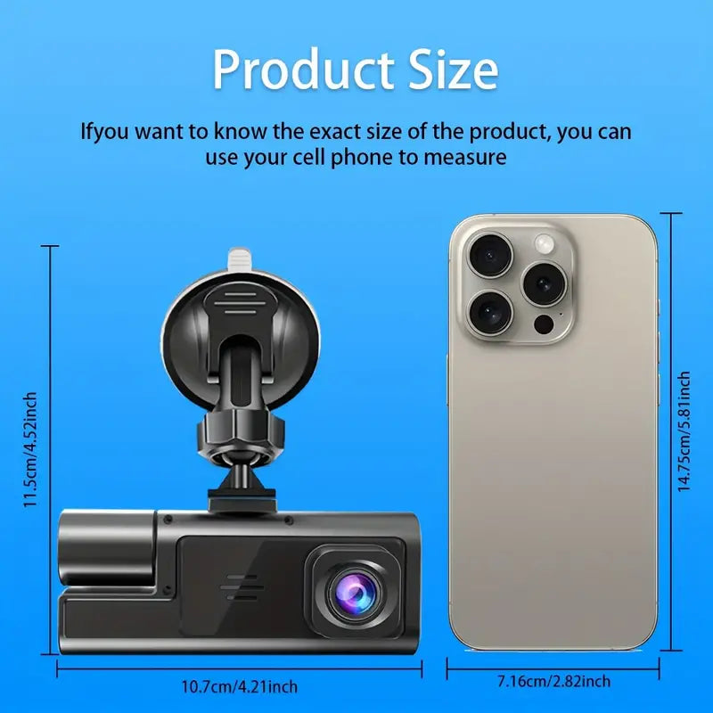 Car Security Recorder Front/Inner/Rear Cameras, Loop Recording, Supports 32GB C10 TF Card or Above - Night Vision, 170° Ultra Wide Angle,