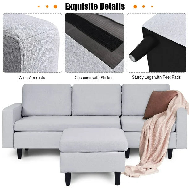 Convertible Sectional Sofa Couch Fabric L-Shaped Couch Cushion Gray