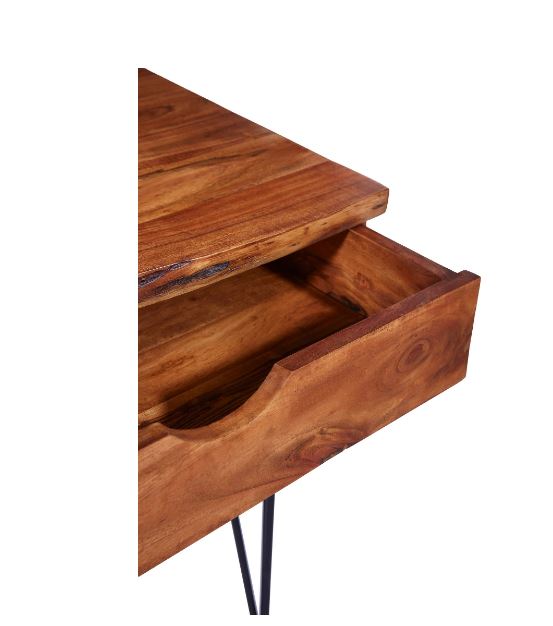 Side Table with Square Tabletop with Wood Grain Pattern and Metal Frame,  for Indoor Livingroom