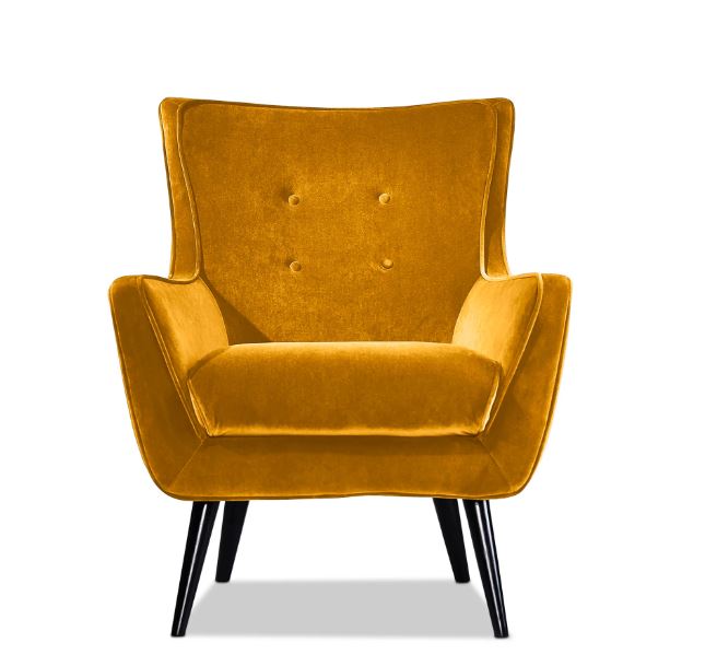 Velvet Upholstered Accent Chair, Yellow