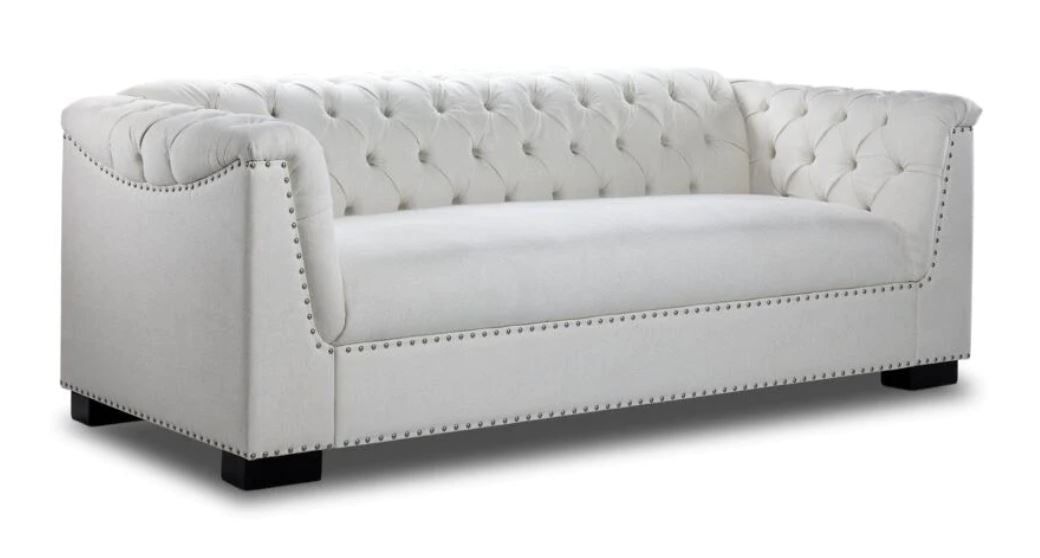 Modern Linen Fabric Sofa , Nailhead Trim and Rolled Arms for Living Room, Bedroom and Apartment, White