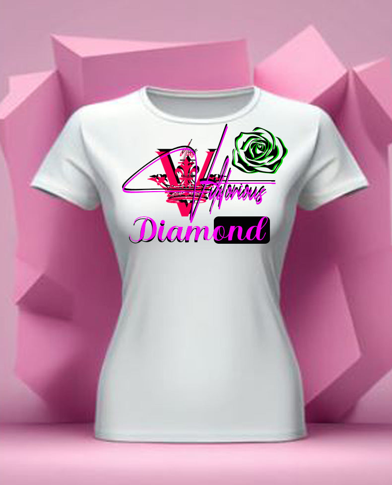 V - Women's Classic-Fit SHORT-Sleeve Crewneck T-Shirt, White, & DIAMOND