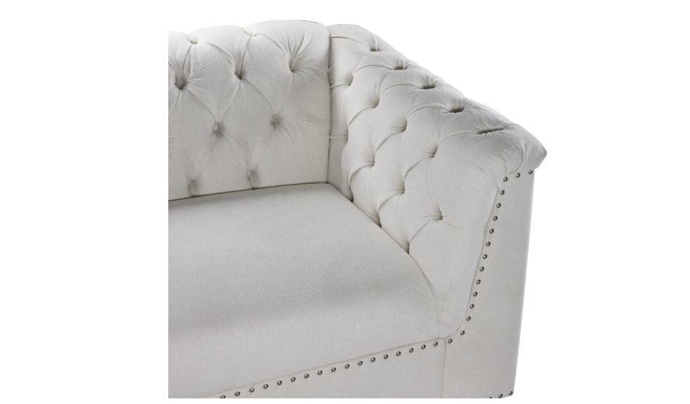 Modern Linen Fabric Sofa , Nailhead Trim and Rolled Arms for Living Room, Bedroom and Apartment, White