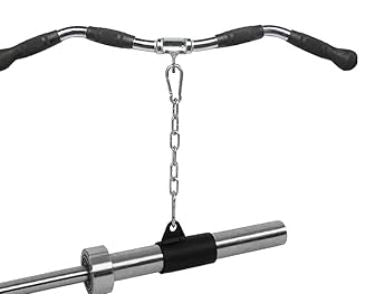 The durable carabiner and chain are made of stainless steel and will last over 500 pounds to provide long term durability and reliable use. T-Bar Row Handle Eyelet